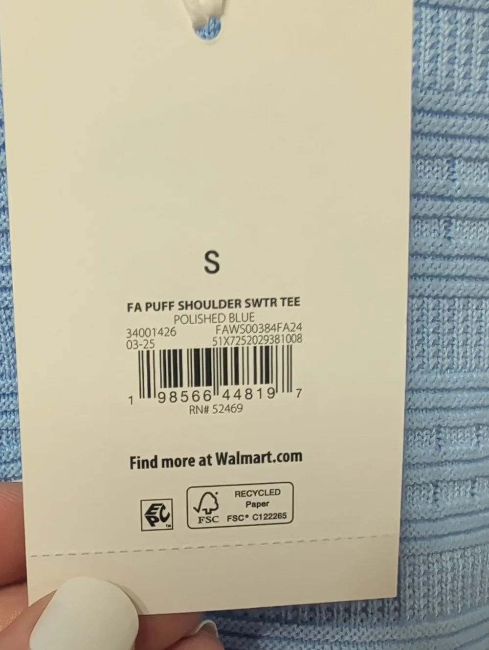 Free Assembly Polished Blue Puff Sleeve Knit Sweater Tee Size Small